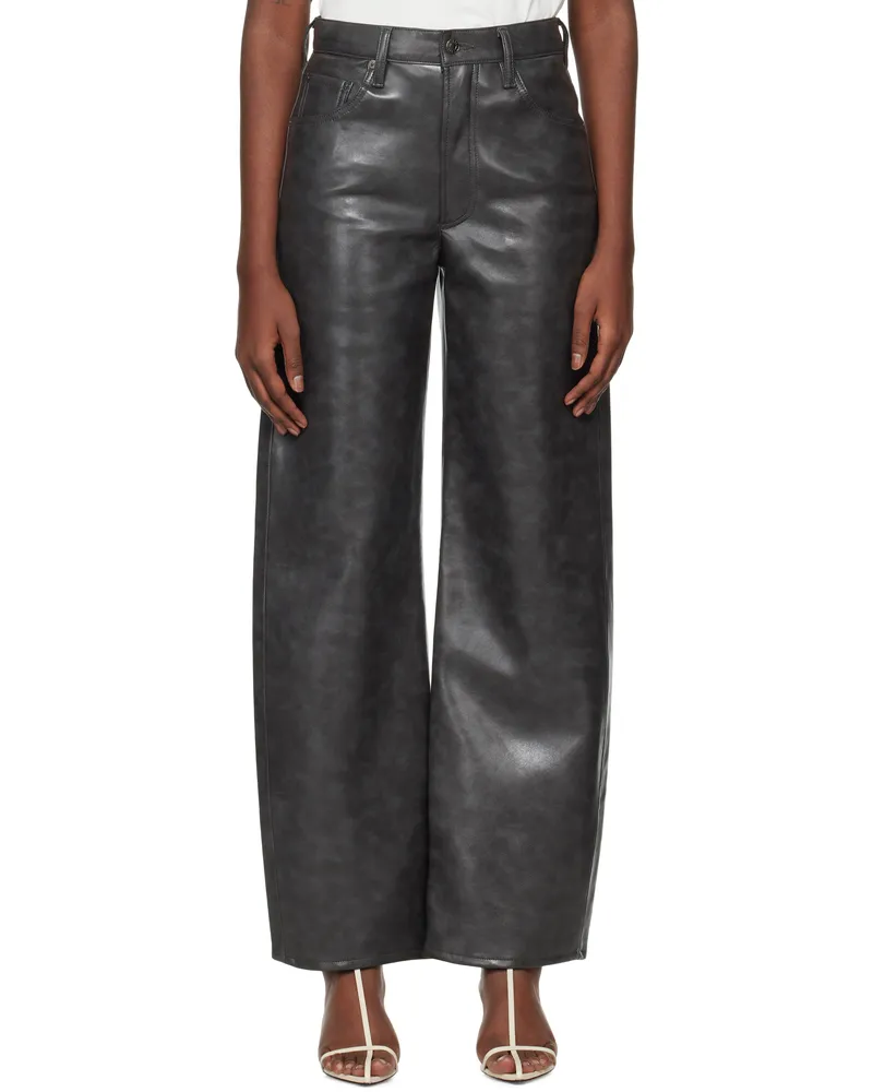 AGOLDE Gray Low Curve Recycled Leather Pants Smoke