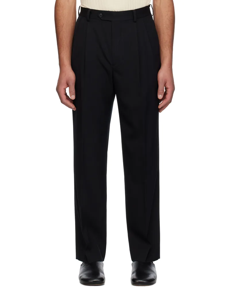 AURALEE Black Light Wool Max Gabardine Two-Tuck Trousers Top