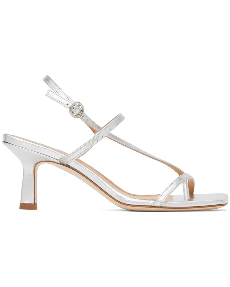 aeyde Silver Elise Heeled Sandals Laminated