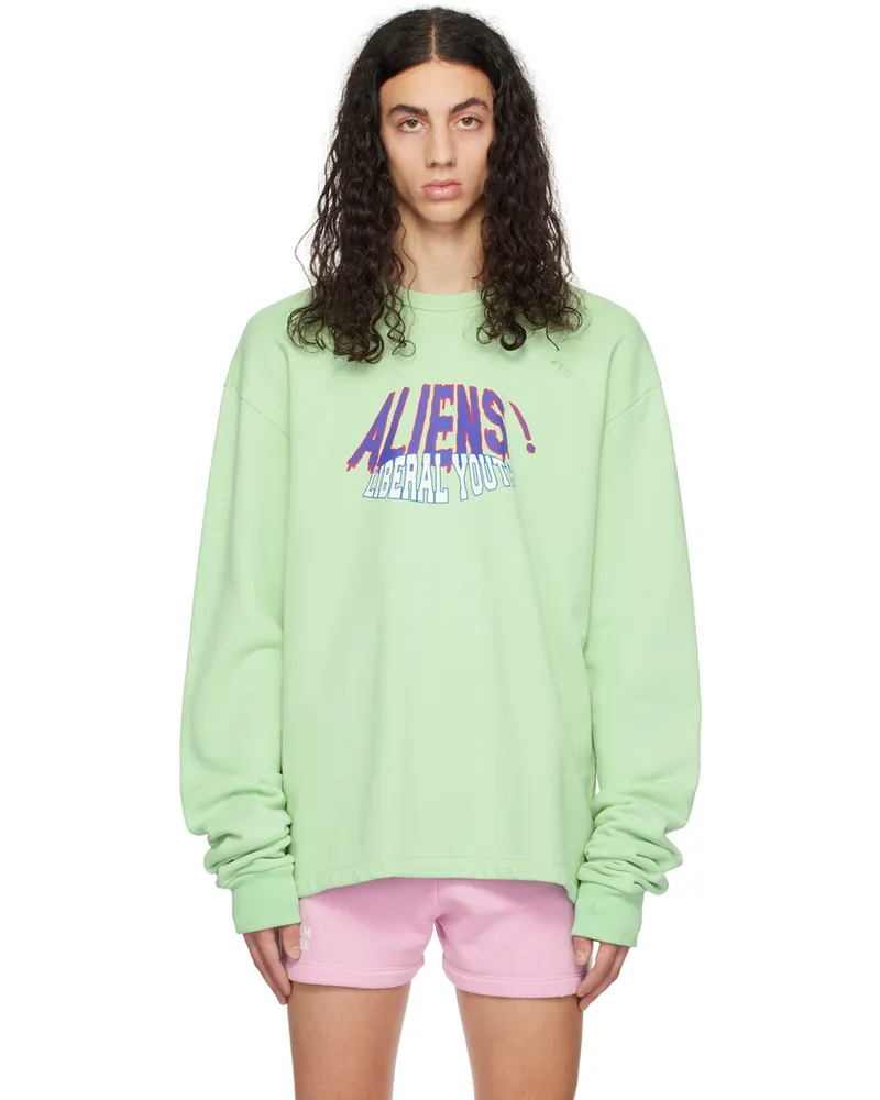 Liberal Youth Ministry SSENSE Exclusive Green Aliens Sweatshirt 1