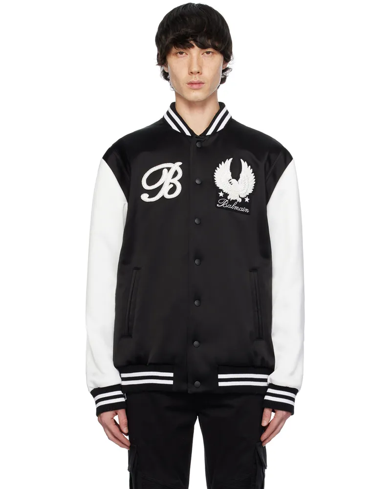 Balmain Black Patch Bomber Jacket Eab