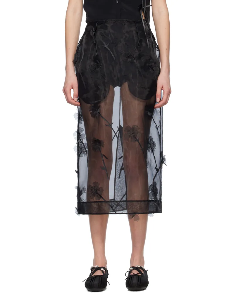 Simone Rocha Black Carnation Organza Pencil Midi Skirt Black