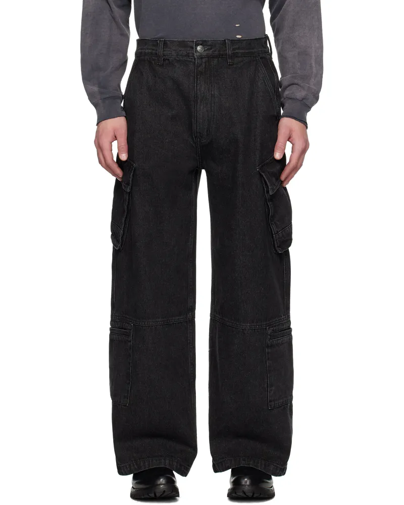 Izzue Black Faded Denim Cargo Pants Bkx