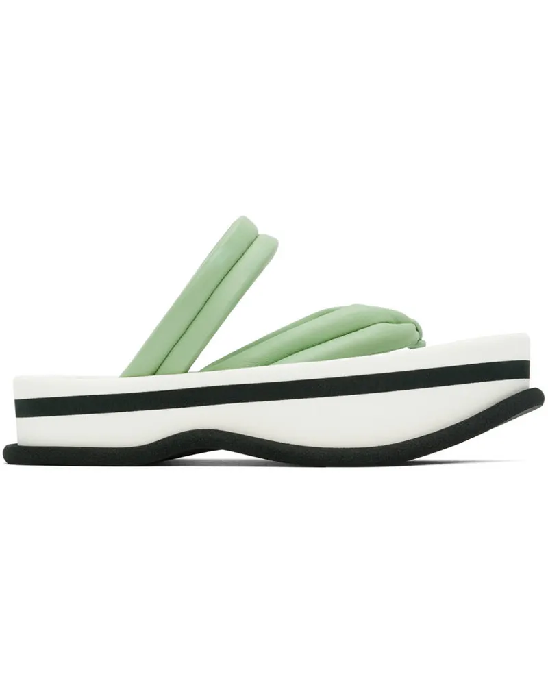 Dries van Noten Green & White Leather Flat Sandals 608