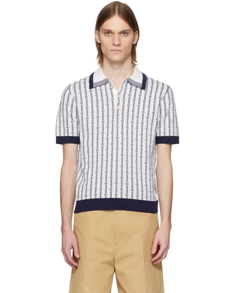 Casablanca Paris White & Navy Monogram Polo Navy