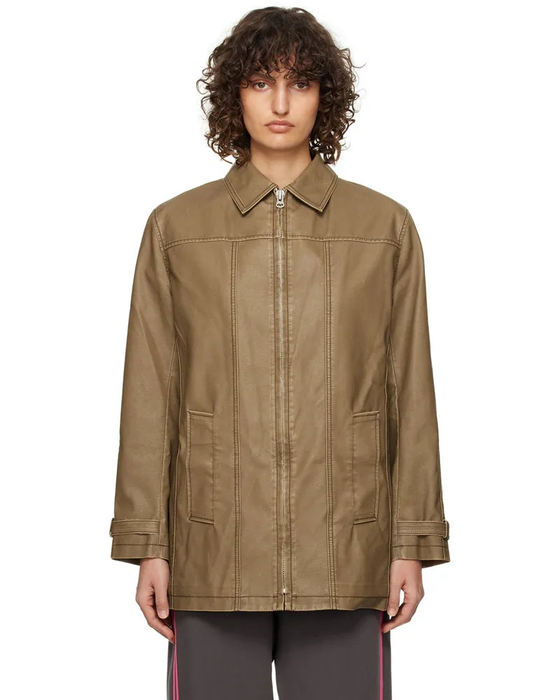 OPEN YY Brown Print Faux-Leather Jacket Brown