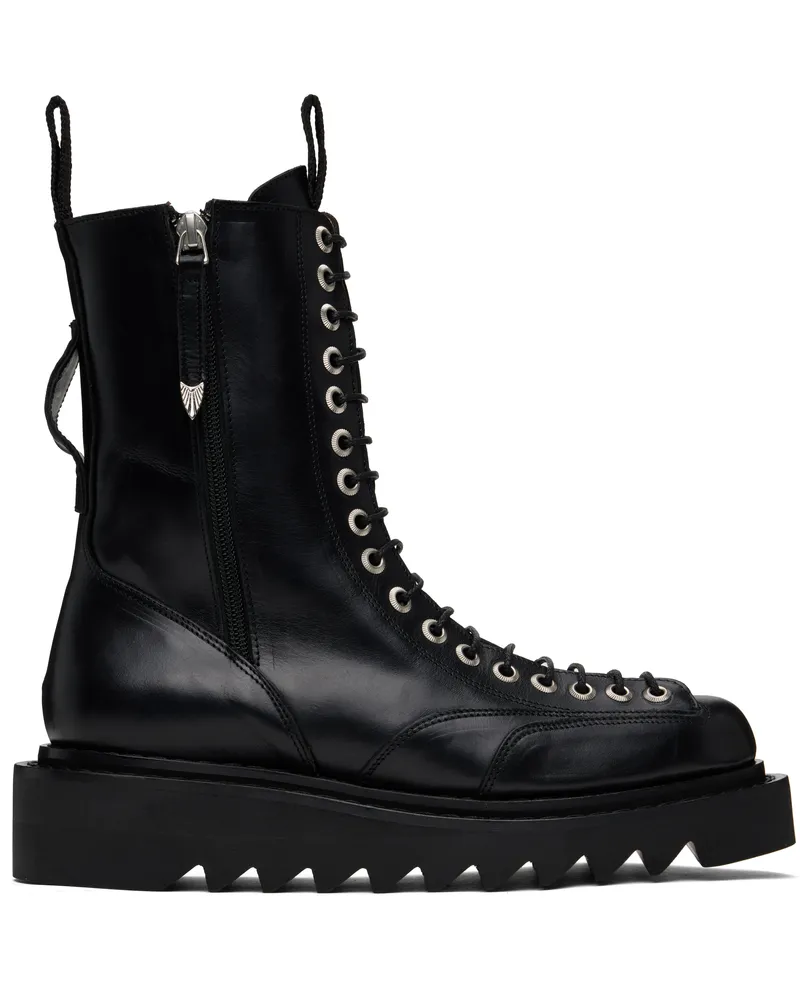 Toga Black Leather Boots Black