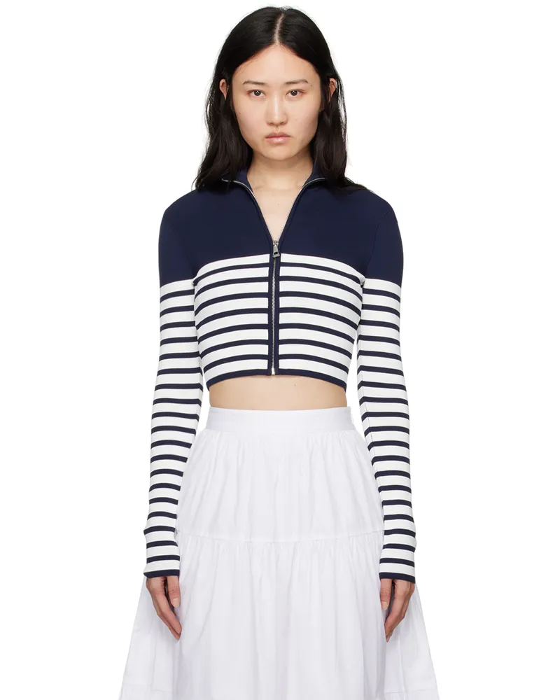 STAUD Navy & White Raft Cardigan Nvwt