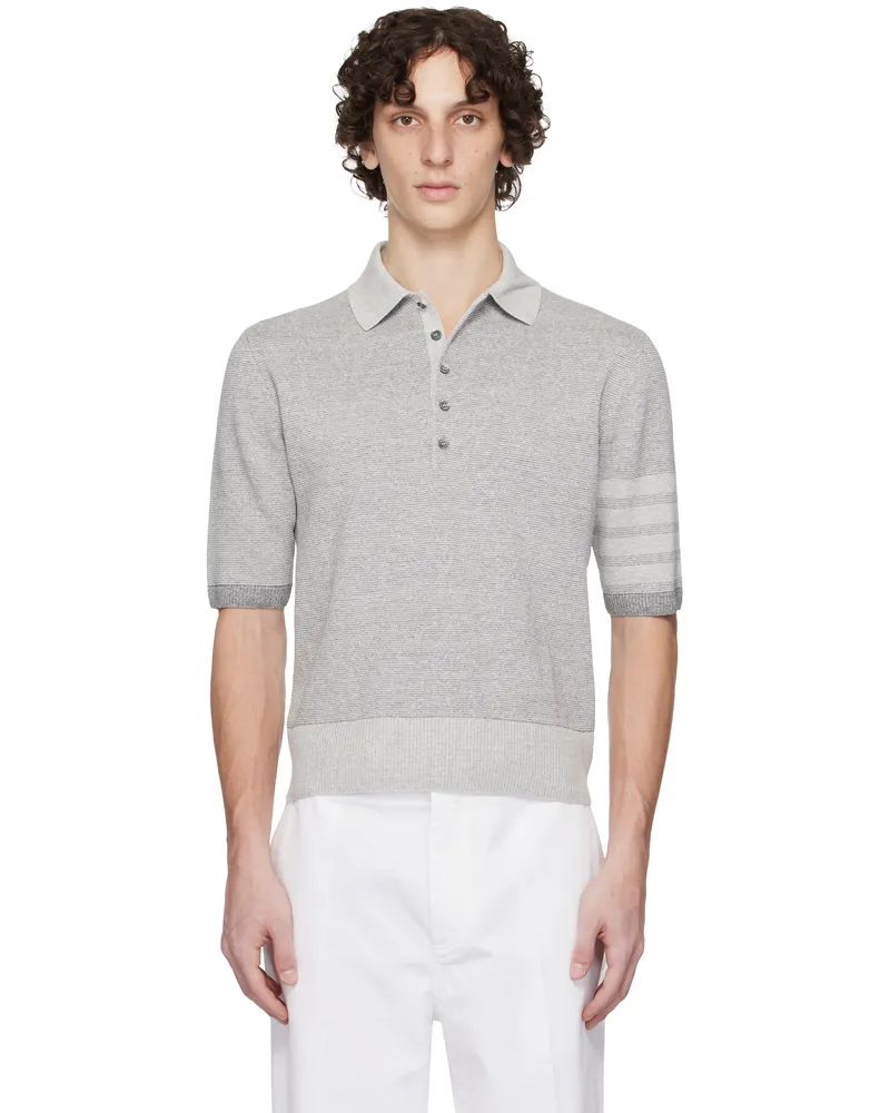 Thom Browne Gray Textured Striped Stitch Bar Relaxed Polo 982