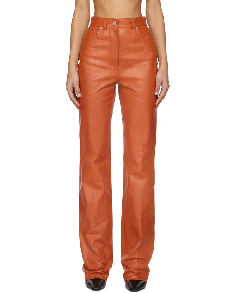 Ferragamo Orange Five-Pocket Leather Pants 006