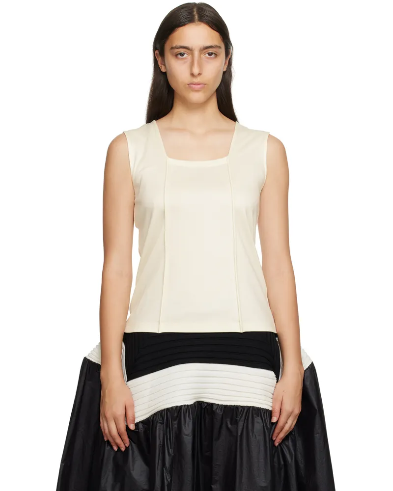 Issey Miyake White Tucked Square Tank Top 02-off-white