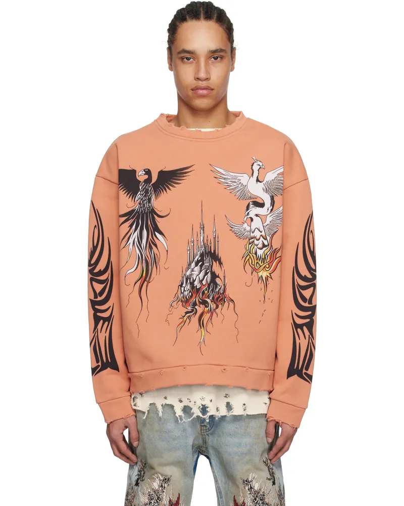 WHO DECIDES WAR Orange Nefarious Winged Crewneck Sweater Crimson