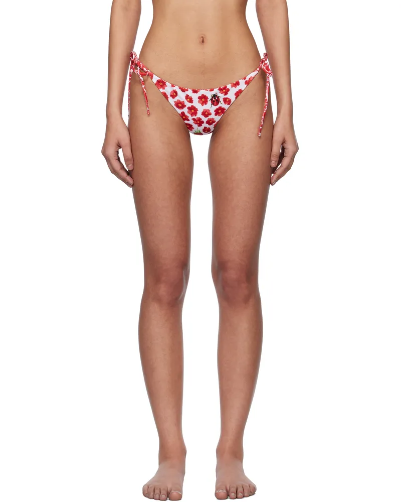 Versace White & Red Strawberry Garden Bikini Bottom 5w690-white+red