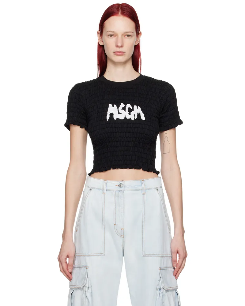 MSGM Black Shirred T-Shirt 99