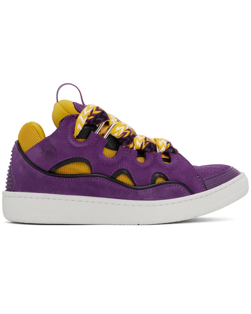 Lanvin Purple & Yellow Leather Curb Sneakers 7080