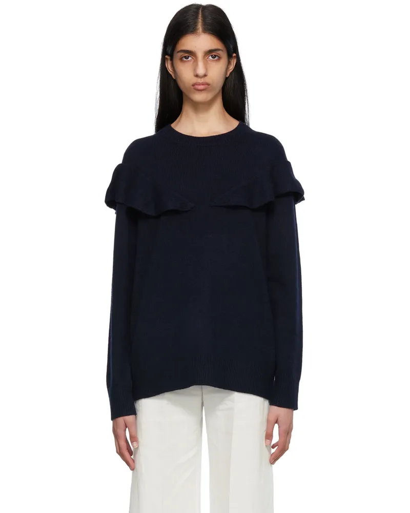 Chloé Navy Ruffled Sweater 48a