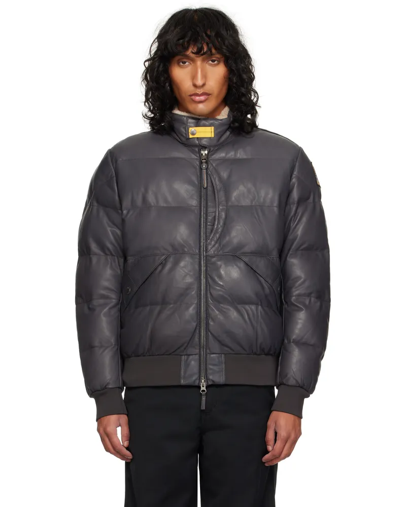 Parajumpers Gray Alf Leather Bomber Jacket 0736