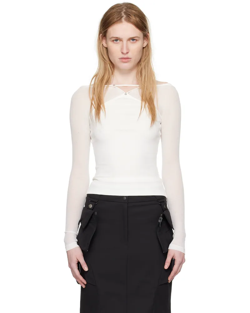 Dion Lee White Pierced Long Sleeve T-Shirt Ivory