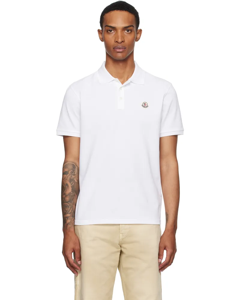 Moncler White Logo Patch Cotton Piquet Polo 002