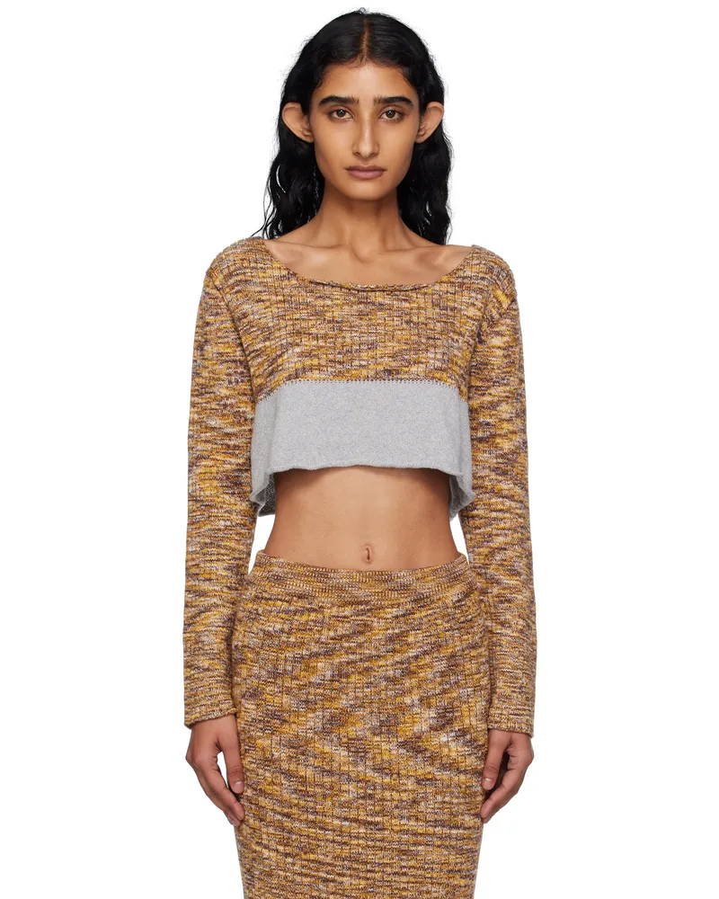 Baserange Multicolor Waste Cropped Sweater Brown