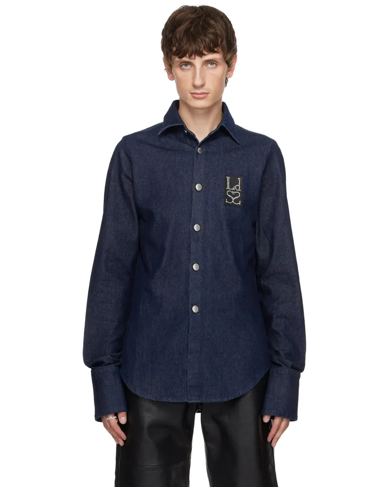 Ludovic de Saint Sernin Indigo Button Denim Shirt Indigo
