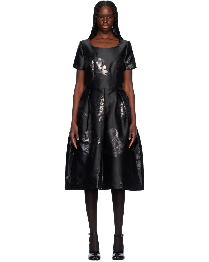 Comme des Garçons Black Jacquard Floral Pattern Midi Dress Black