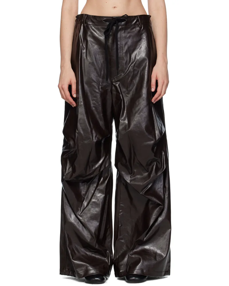 Maison Margiela Burgundy Draped Faux-Leather Trousers 144