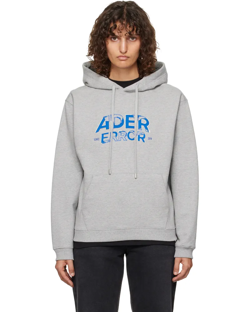 Adererror Gray Distressed Logo Hoodie Grey