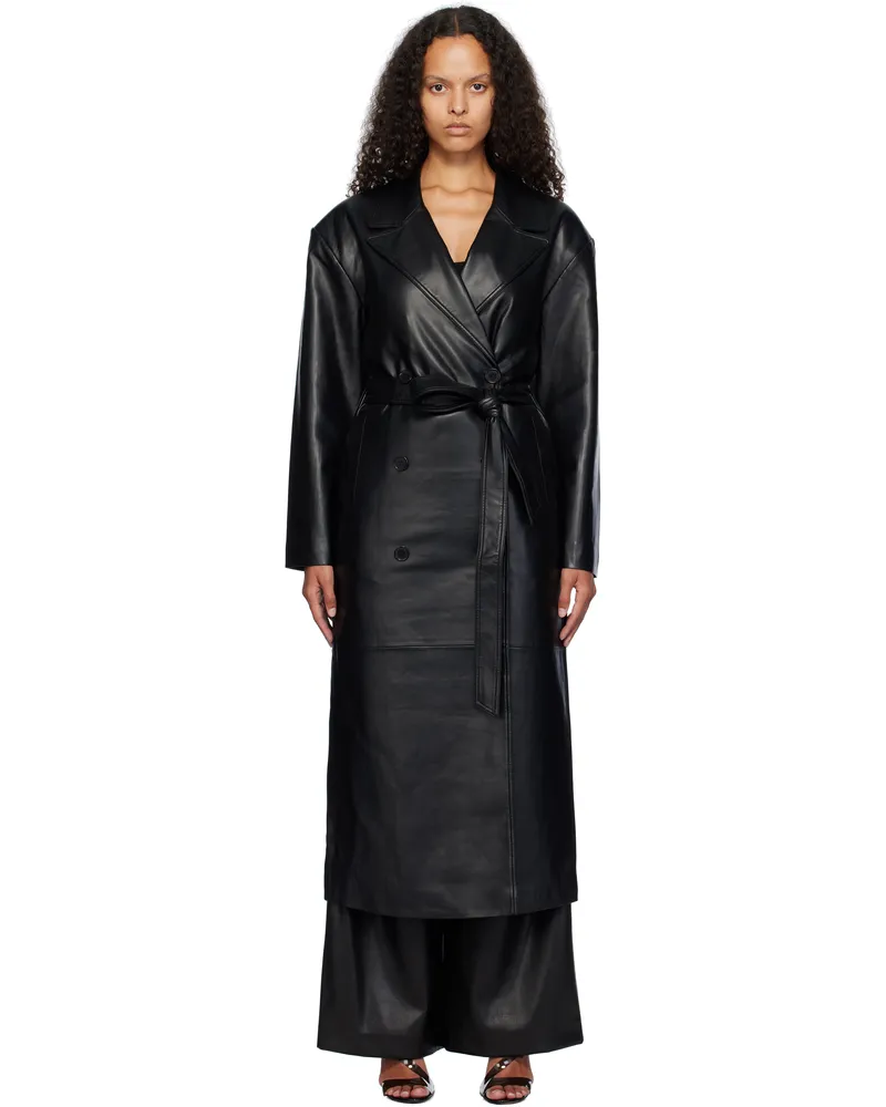 FRANKIE Shop Black Tina Faux-Leather Trench Coat Black