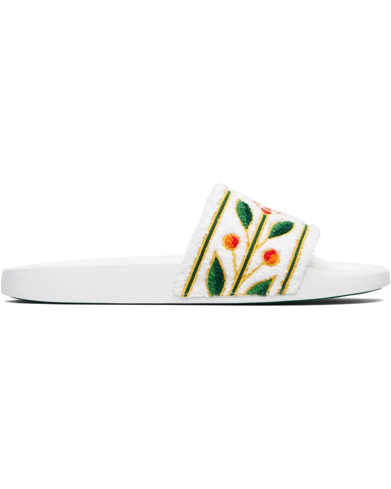 Casablanca Paris White Embroidered Terry Slides White