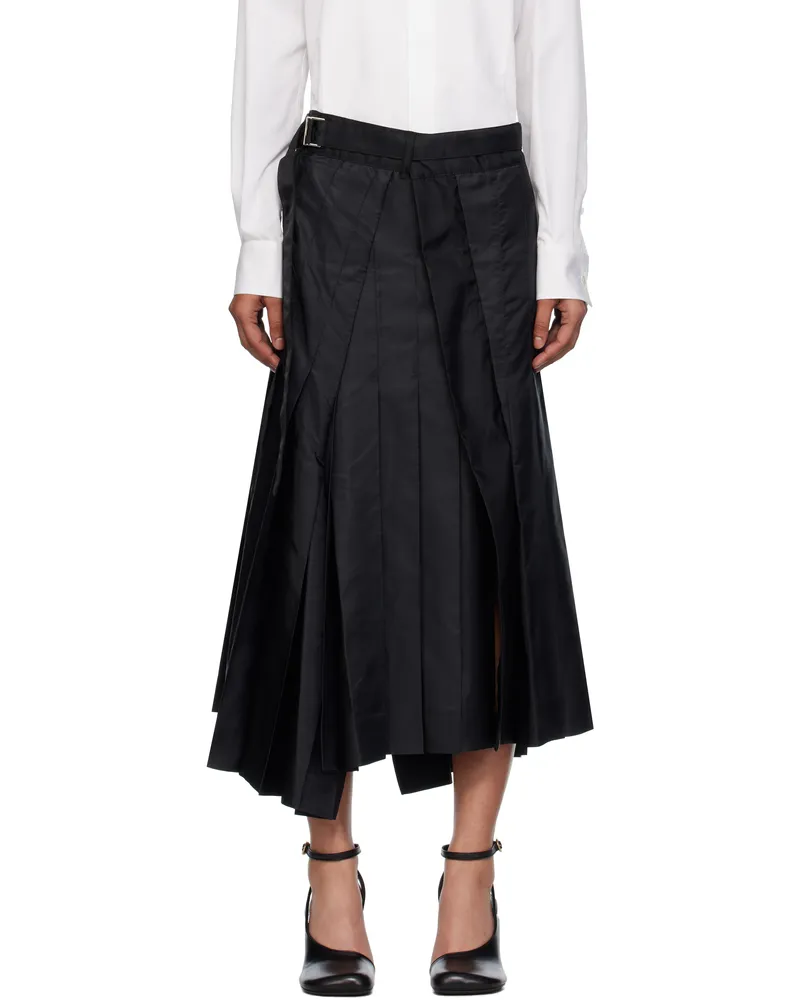 Sacai Black Nylon Twill Mix Midi Skirt 001