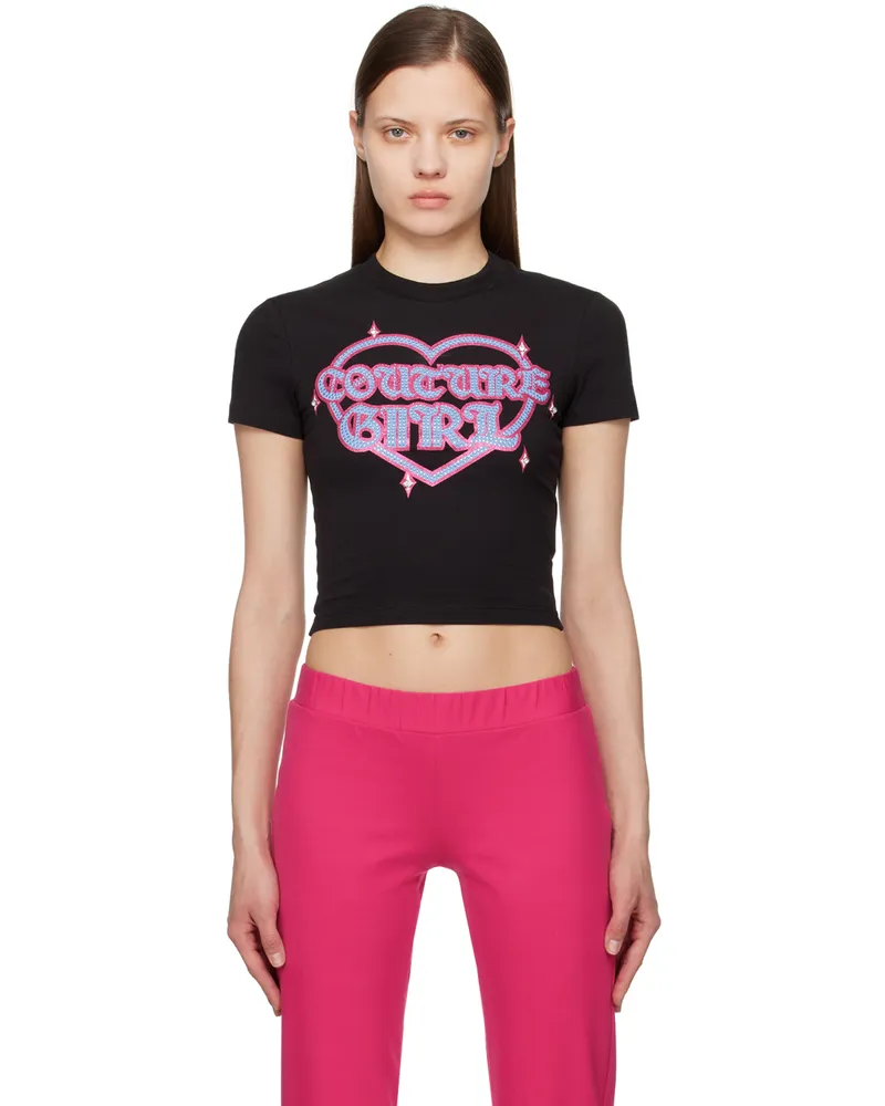 Versace Jeans Black Crystal-Cut T-Shirt E899