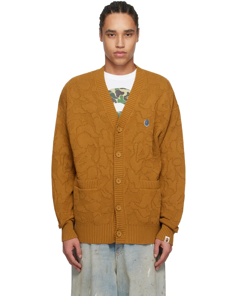 BAPE Brown Solid Camo Jacquard One Point Cardigan Bei-beige
