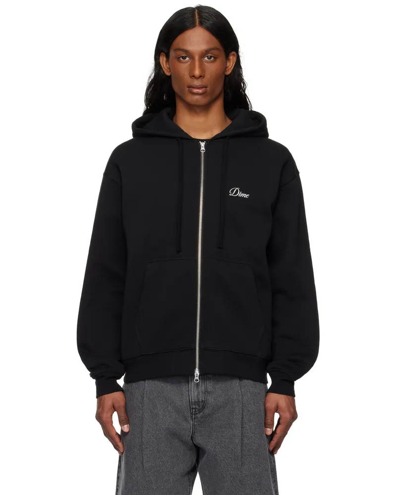 Dime Black Cursive Zip Hoodie Black