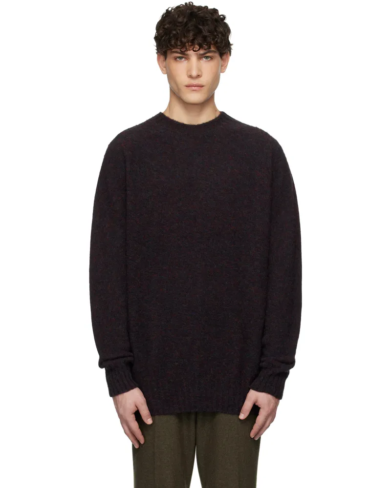 Sunspel Black Shetland Crew Neck Sweater Midnight