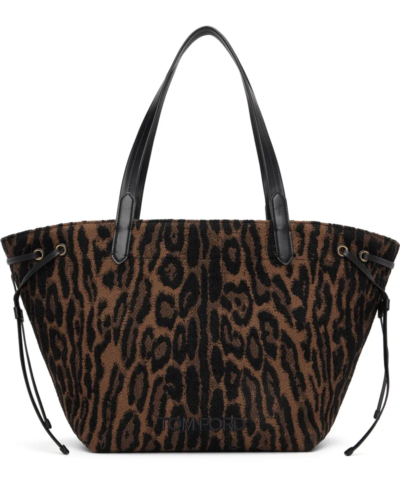 Tom Ford Brown & Black Jacquard & Calfskin Large Tote 7bn04