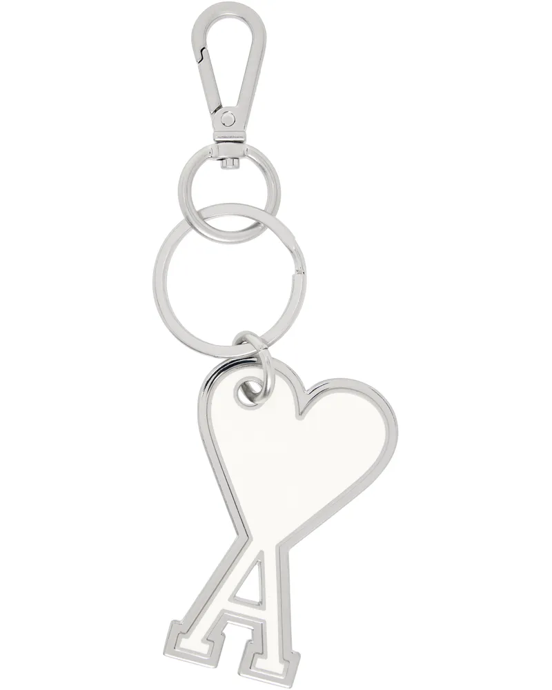 AMI Paris Silver & Off-White Ami de Coeur Keychain Off-white.150