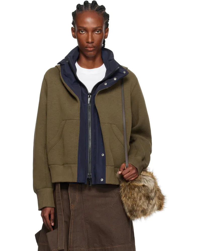 Sacai Khaki & Navy Sponge Sweat x Grosgrain Hoodie 635
