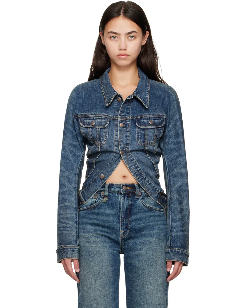 R13 Blue Skinny Wrap Around Denim Trucker Jacket Melvin