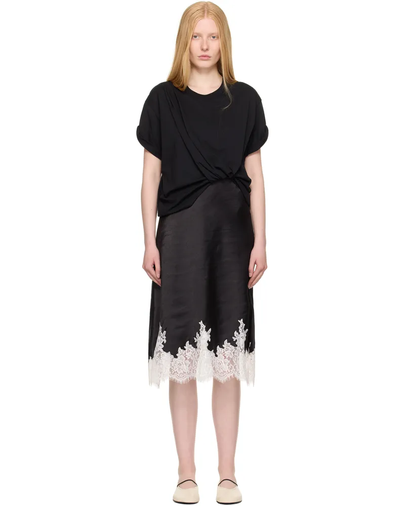 3.1 phillip lim Black Draped T-Shirt Slip Combo Midi Dress Bl014