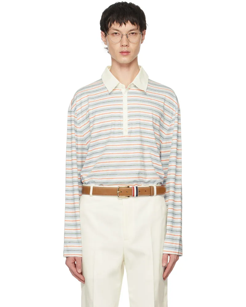 Thom Browne White & Blue Striped Polo 460