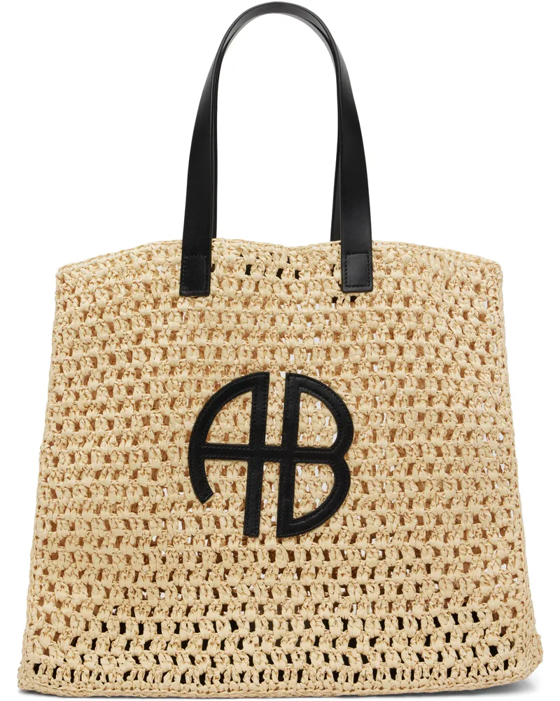 Anine Bing Beige & Black Large Rio Tote Sand