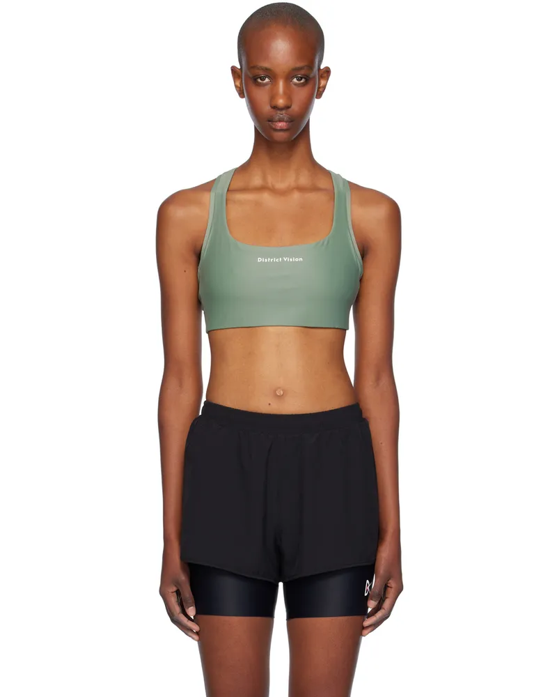 District Vision Green Twin Layer Medium Support Sport Bra Sage