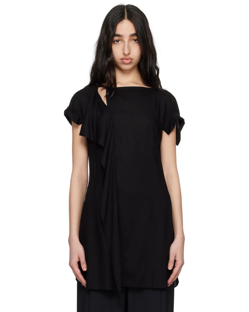 Yohji Yamamoto Black Rayon Cambric Right Side Drape Blouse 2