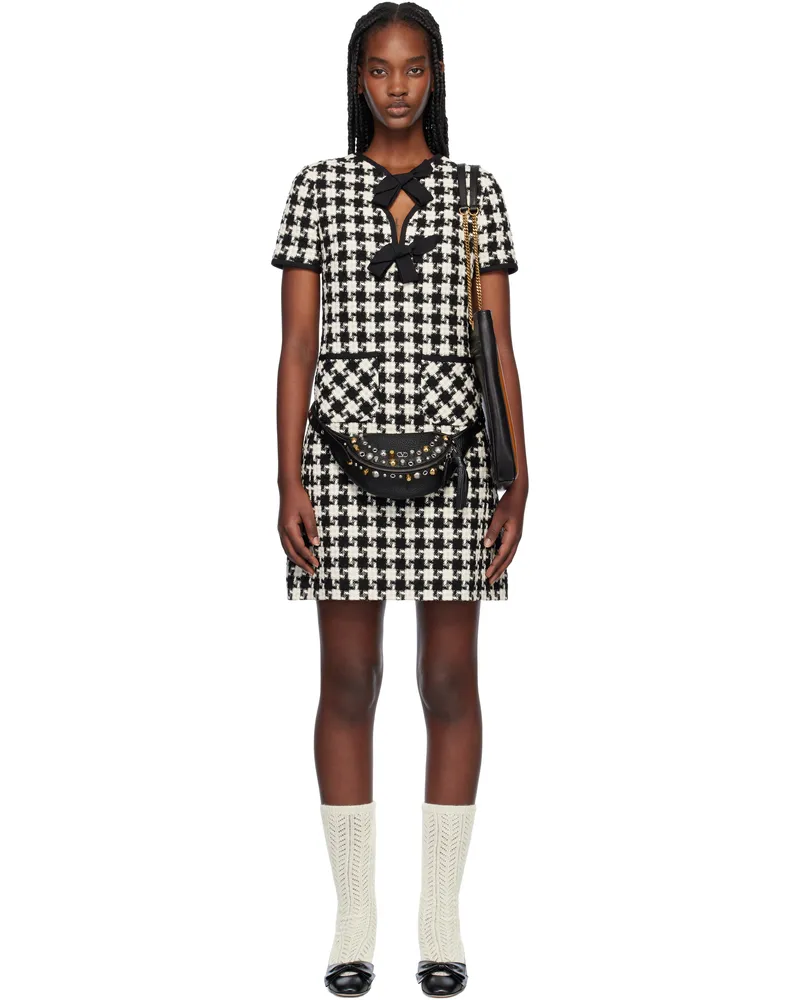 Valentino Garavani Black & White Damier Light Tweed Minidress 0an