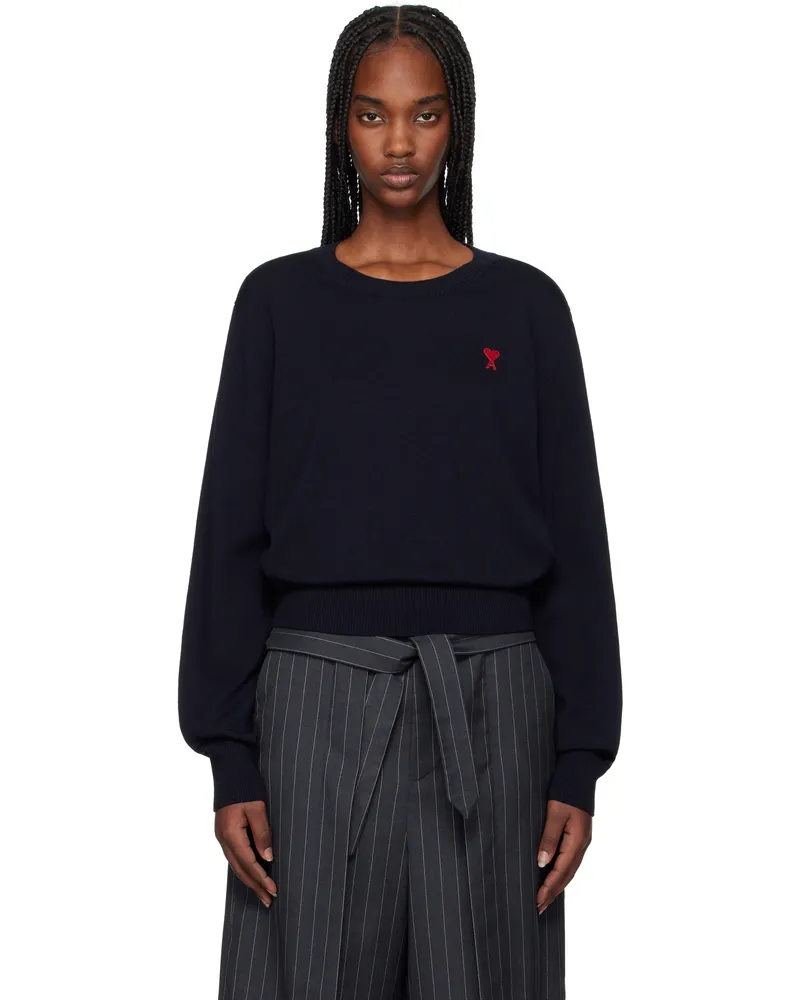 AMI Paris Navy Wool Ami de Coeur Crew Neck Sweater Night