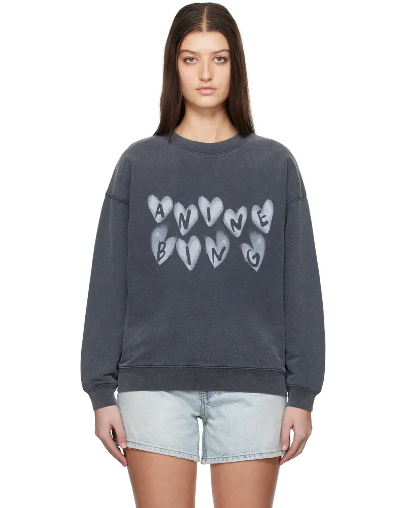 Anine Bing Black Spencer Hearts Sweatshirt Washed