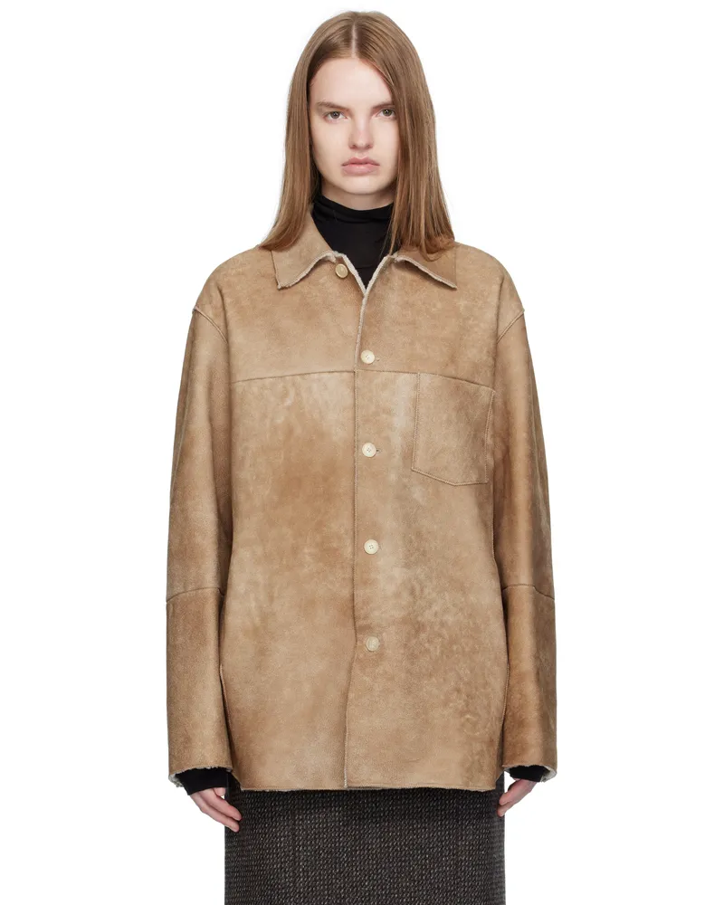 AURALEE Beige Merino Mouton Shearling Shirt Jacket Beige