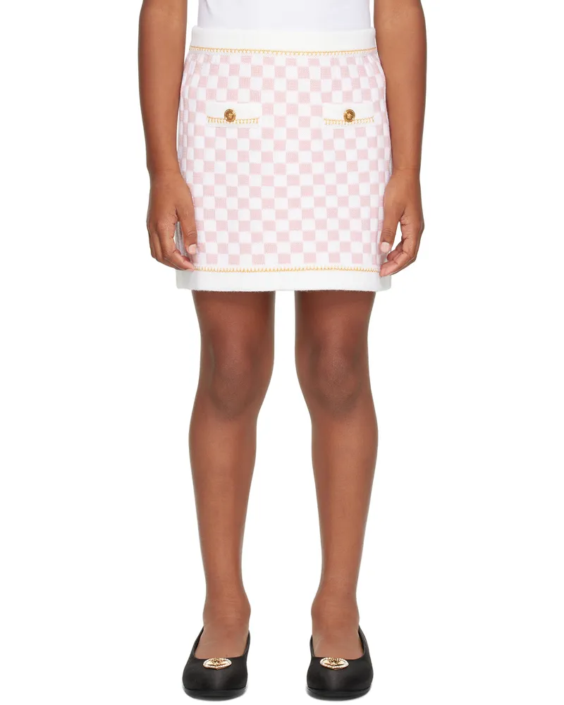 Versace Kids White & Pink Check Medusa Skirt 2w970