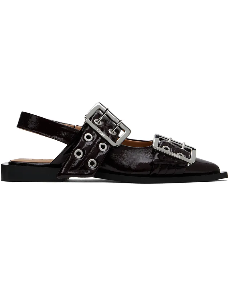 Ganni Burgundy Buckle Ballerina Flats 436